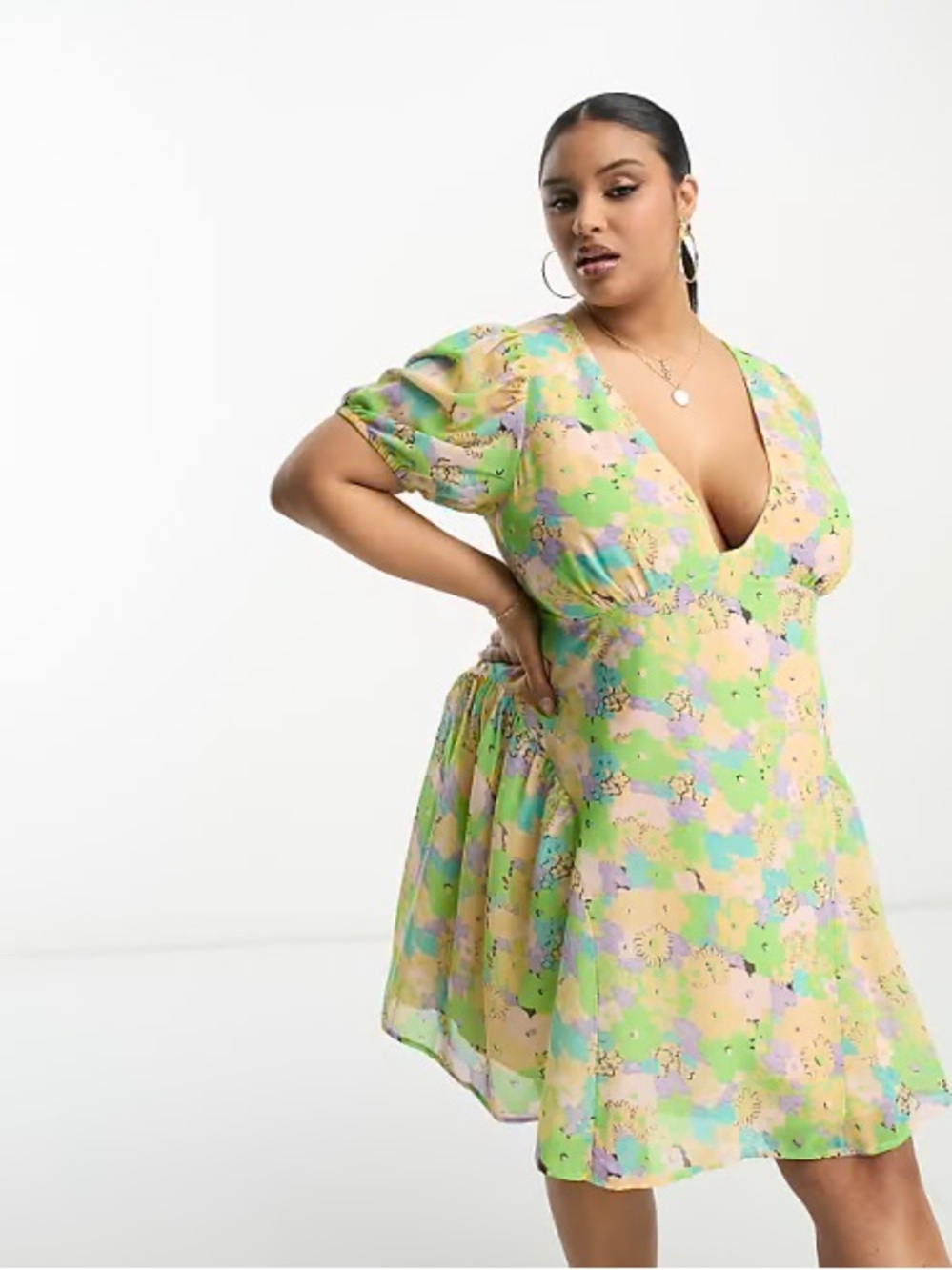 ASOS DESIGN short sleeve v neck chiffon mini dress in floral print